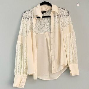 💎 BRIEFLY White Laced Button-up Blouse 💎